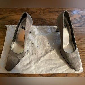 Stuart Weitzman Silver Gunmetal Grey Shimmer Pumps Formal Shoes - Size 6 -EUC